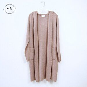 NWOT Korye Bobby Knit Long Open Hooded Knee Length Cardigan Gray‎ Tan Women L